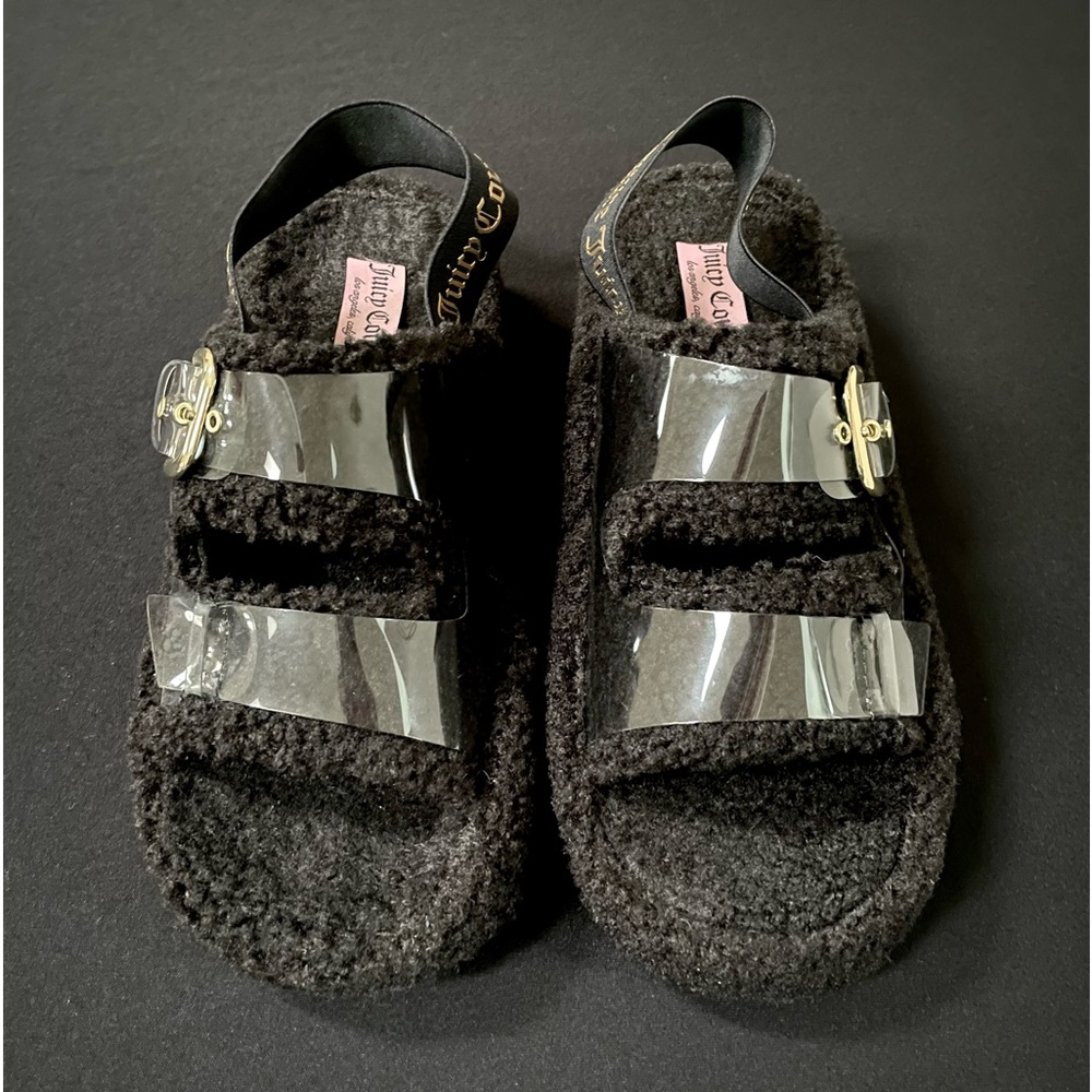Black Fuzzy Juicy Couture Sandal Slipper NWOT